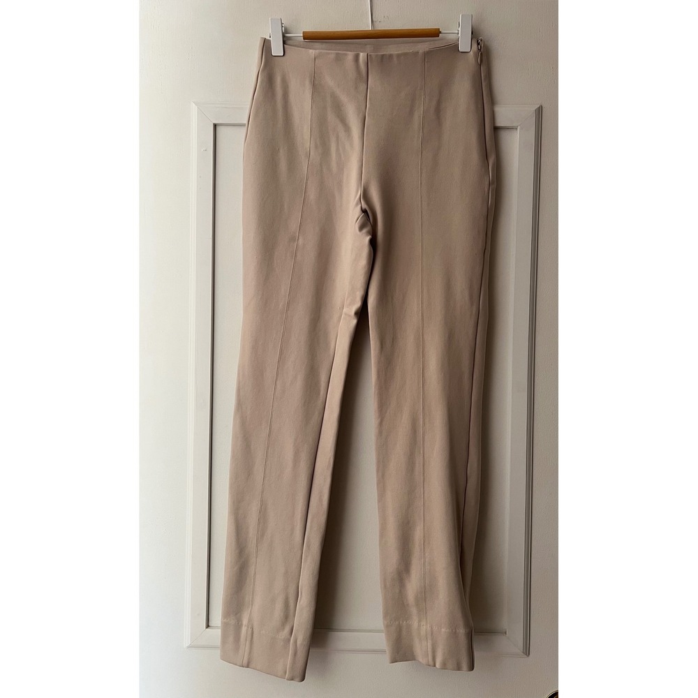 Quince Ultra-Stretch Ponte Split Hem Leggings Beige Tan Side Zip Pants Small